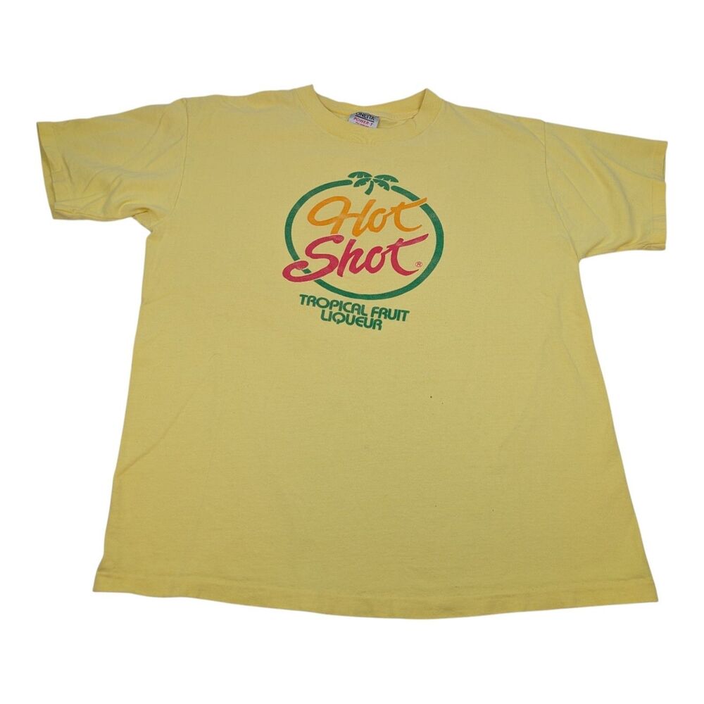 Vintage 1990s Tee Hot‎ Shot Liquor Single Stitch Yellow T-Shirt Sz XL *READ